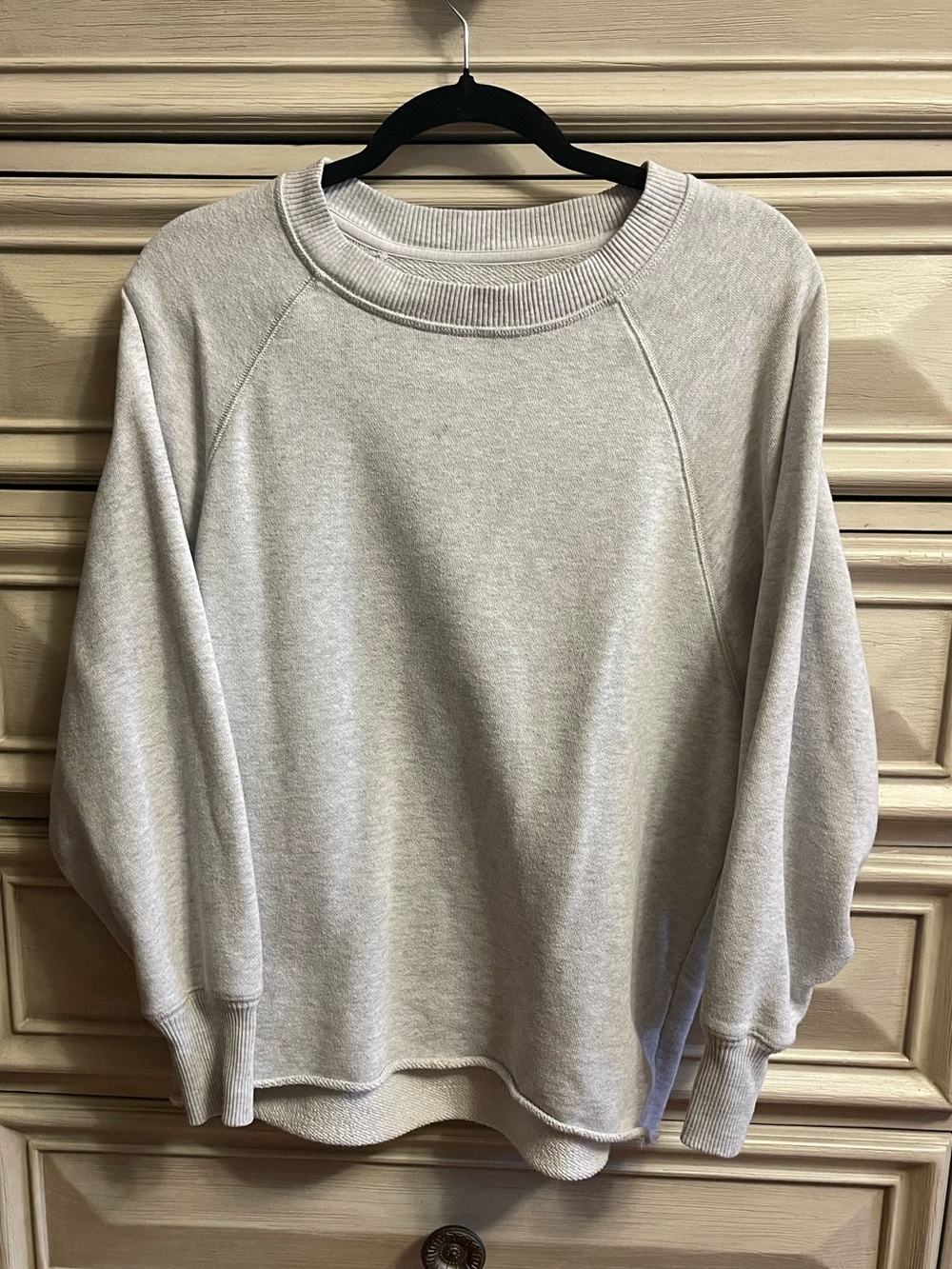 Aerie Oversized Crewneck Sweatshirt Heather Light Grey Raw Hem Womens Extra Smal